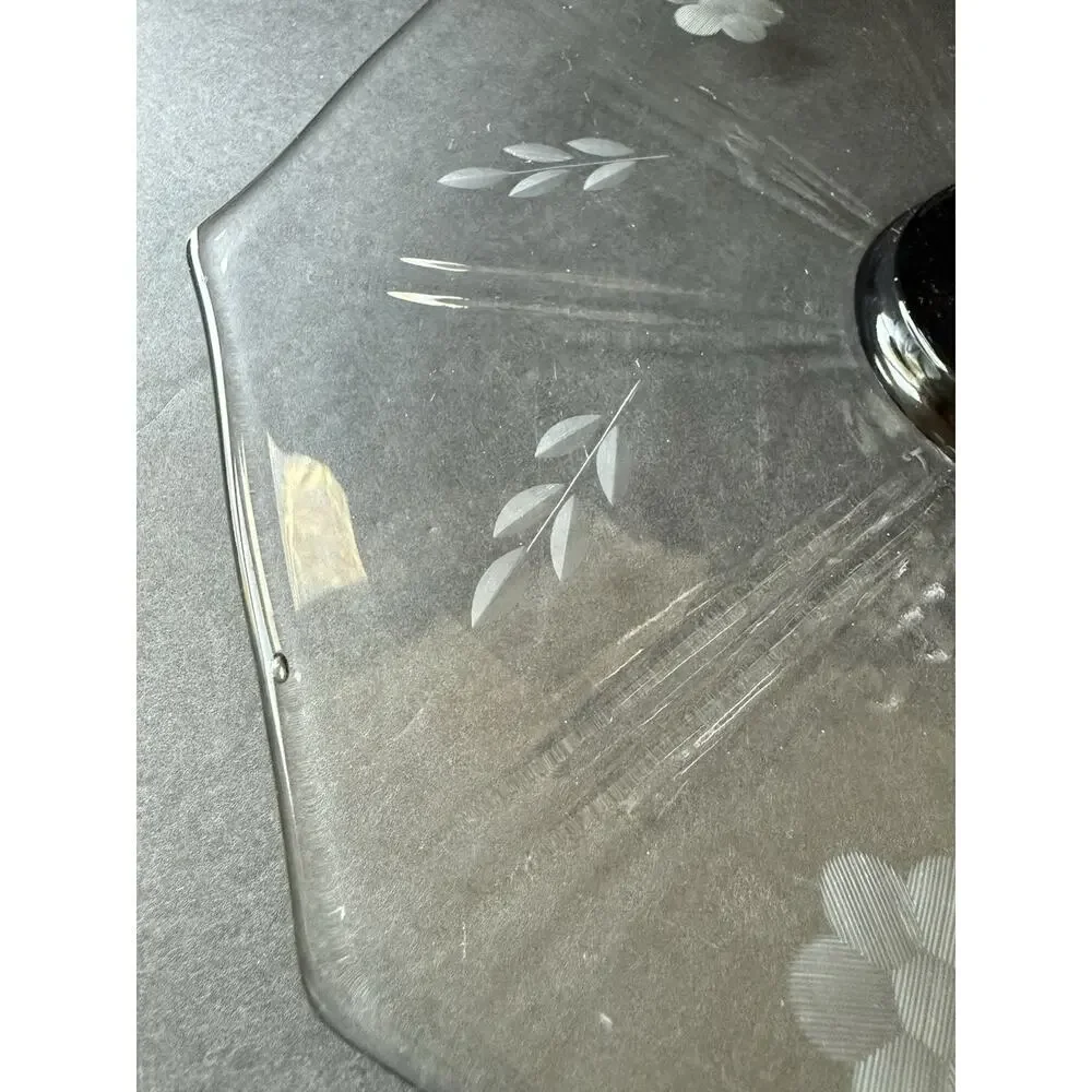 Vintage Tidbit Sandwhich Tray Etched Charcuterie Glass Clear MCM Deco Cottage